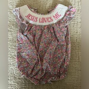 Rosie Tate smocked bubble “Jesus loves me” 18 months